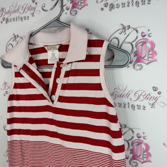 Esprit tank top collared Red white light pink Striped Tank Top button up - Picture 3 of 10
